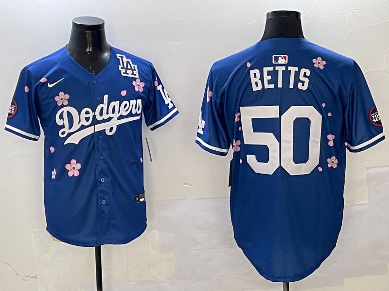 Men Los Angeles Dodgers 50 Betts Blue Sakura Edition 2025 Nike MLB Jersey style 8